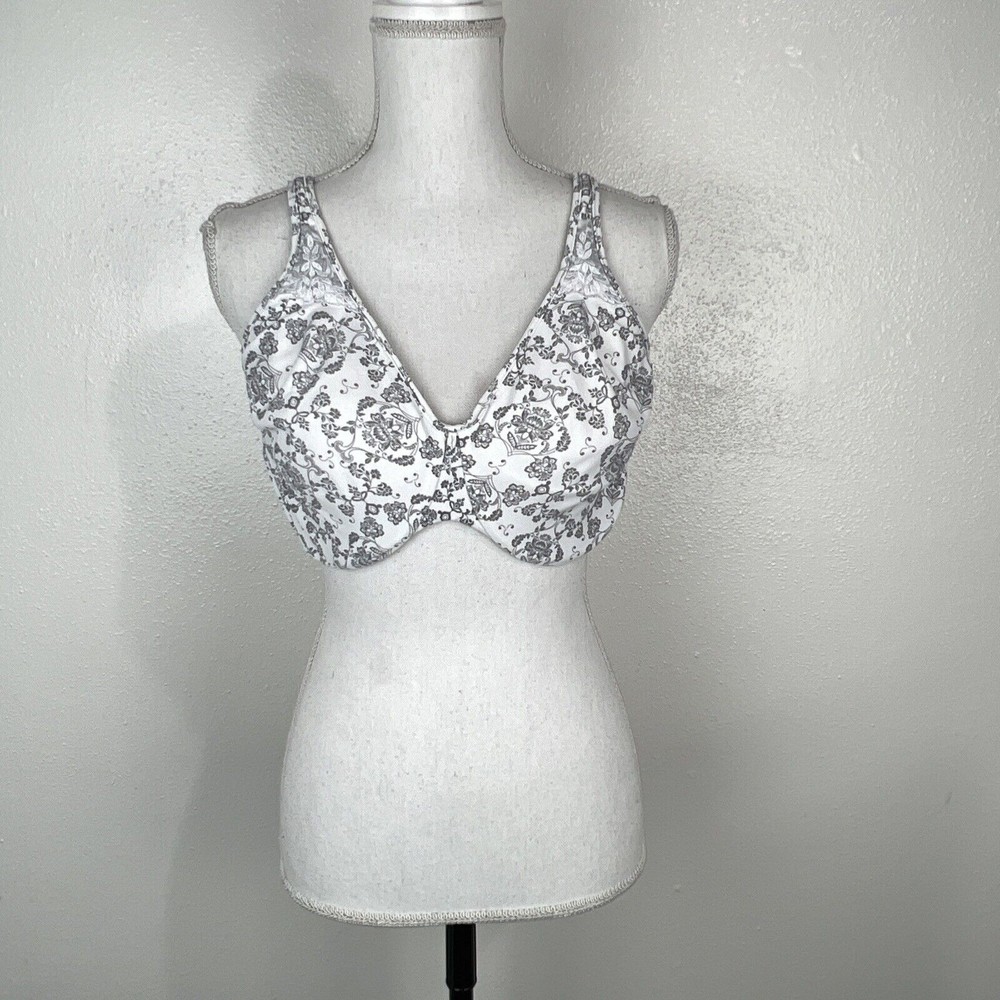 Bali Bra Women 38DD Black White Floral Print Wired Unpadded - Picture 13 of 13